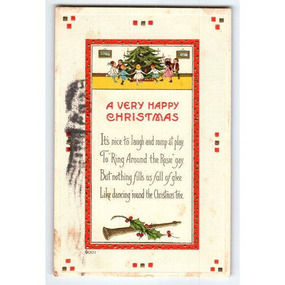 Vintage 1914 Christmas Postcard Children Dancing Round Tree Holiday - Picture 1 of 2